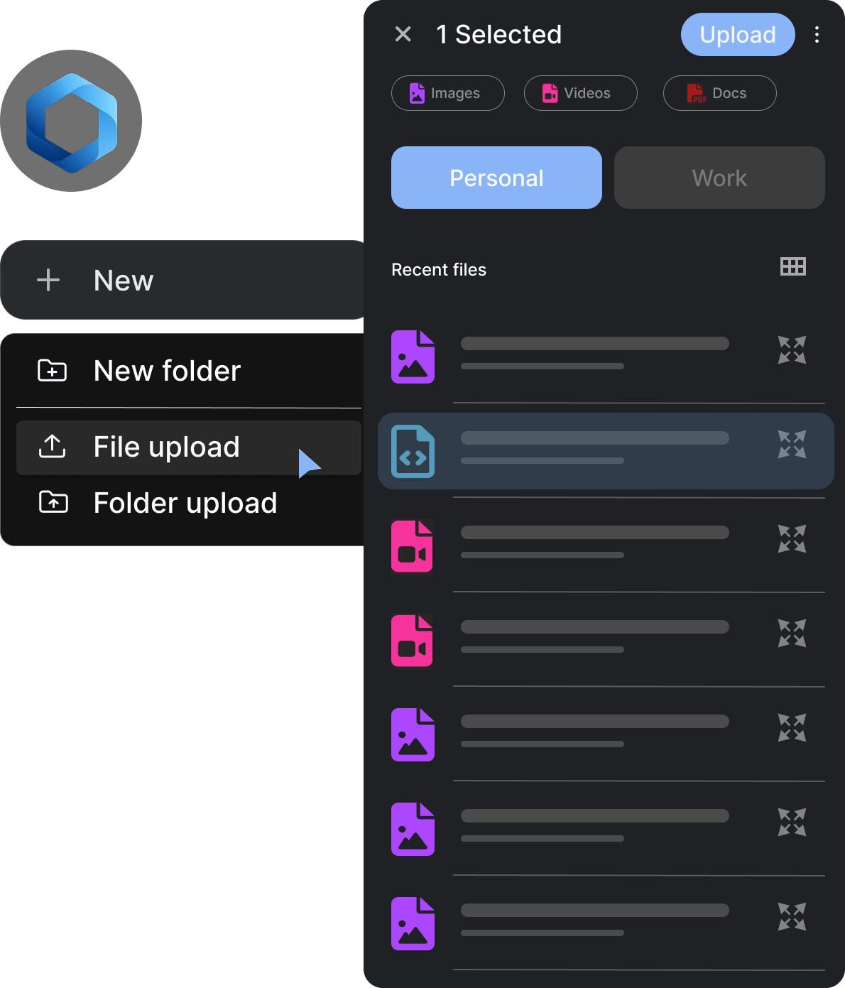 Upload files and folders preview