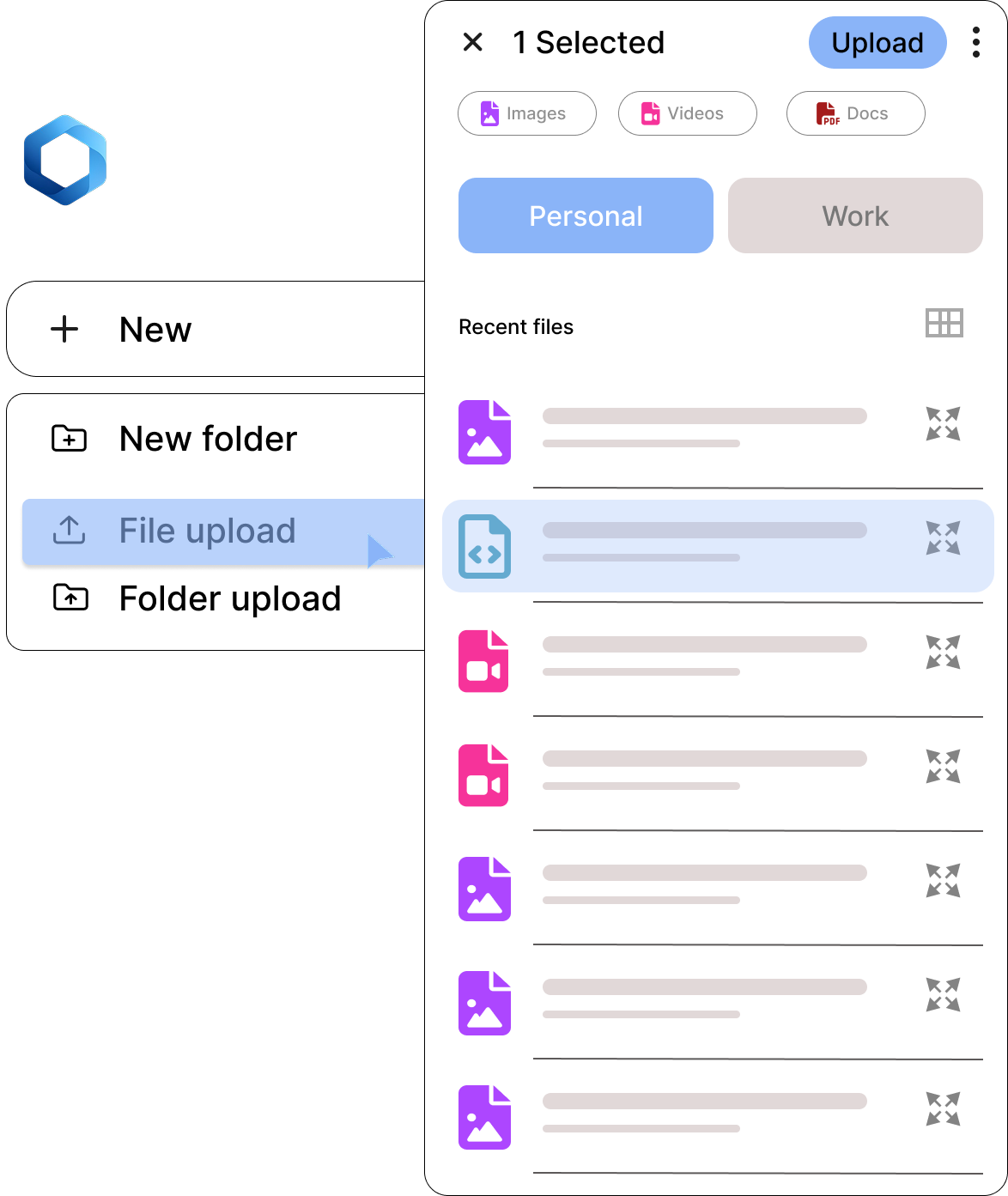 Upload files and folders preview